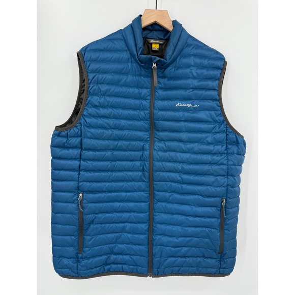 Eddie Bauer Puffer Vest Mens XL TALL Blue EB700 Travex Down Winter Packable - Picture 1 of 9